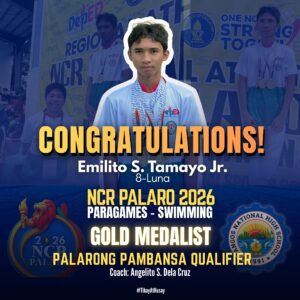 Congratulations to Emilito S. Tamayo Jr. for his spectacular performance at the NCR Palaro 2026!