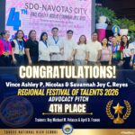 Congratulations to Vince Ashley P. Nicolas and Savannah Joy C. Reyes for achieving 4th Place in the Regional Festival of Talents 2026 – Advocacy Pitch! – Regional Festival of Talents (RFOT) 2026